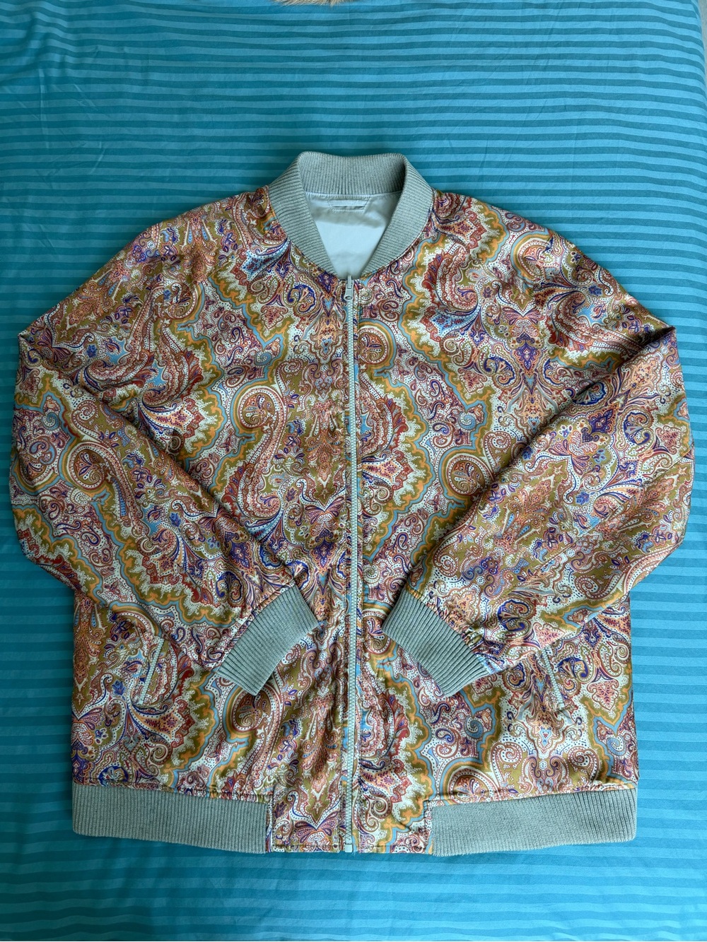 Robert Graham Reversible 100% Silk Paisley Bomber Jacket Men 2XL